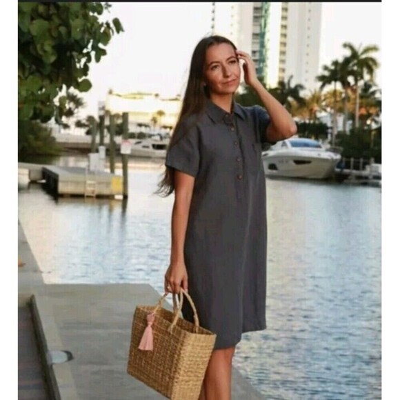Vikolino Linen Short Sleeve Gray Dress Small Boho - Picture 2 of 9